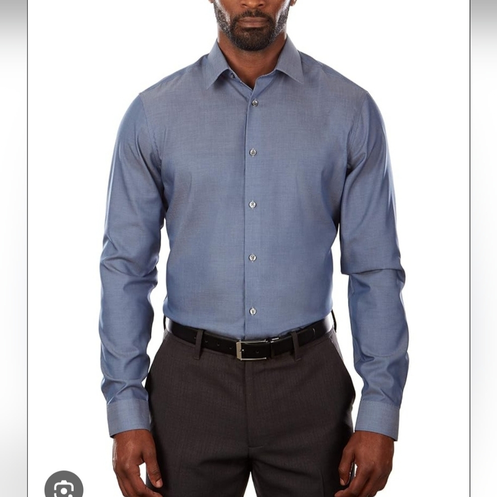 CK CALVIN KLEIN MEN'S BLUE SLIM FIT DRESS SHIRT NON IRON SIZE 17.5   32/33